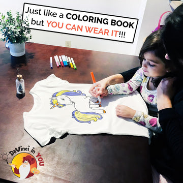 DaVinci in You Coloring Shirt Kit for Girls with 10 Fabric Markers and Alphabet Stencil - DIY Arts and Crafts, Unicorn, Mermaid and Birthday Girl