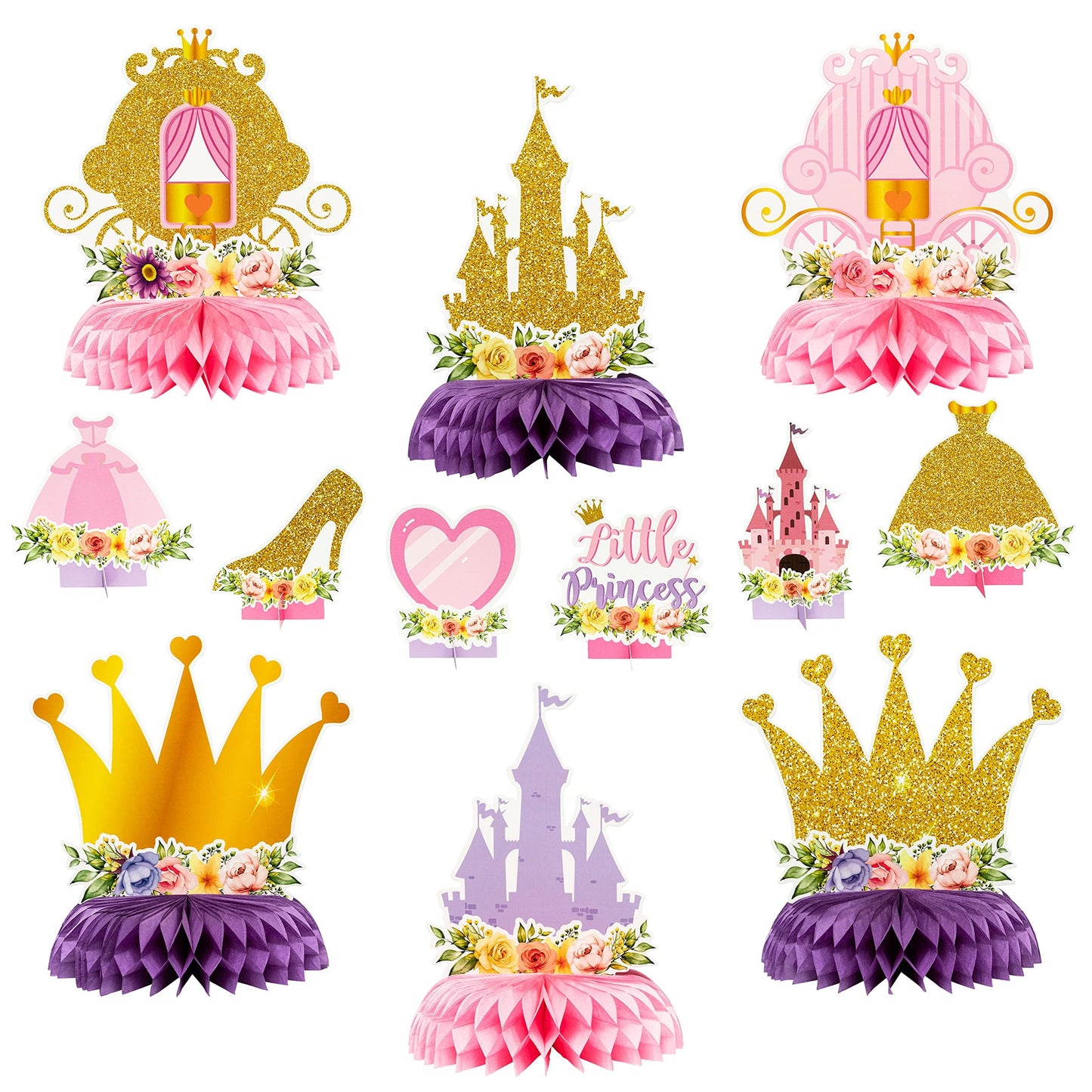 ArowlWesh 12Pcs Floral Princess Party Honeycomb Centerpieces Decorations
