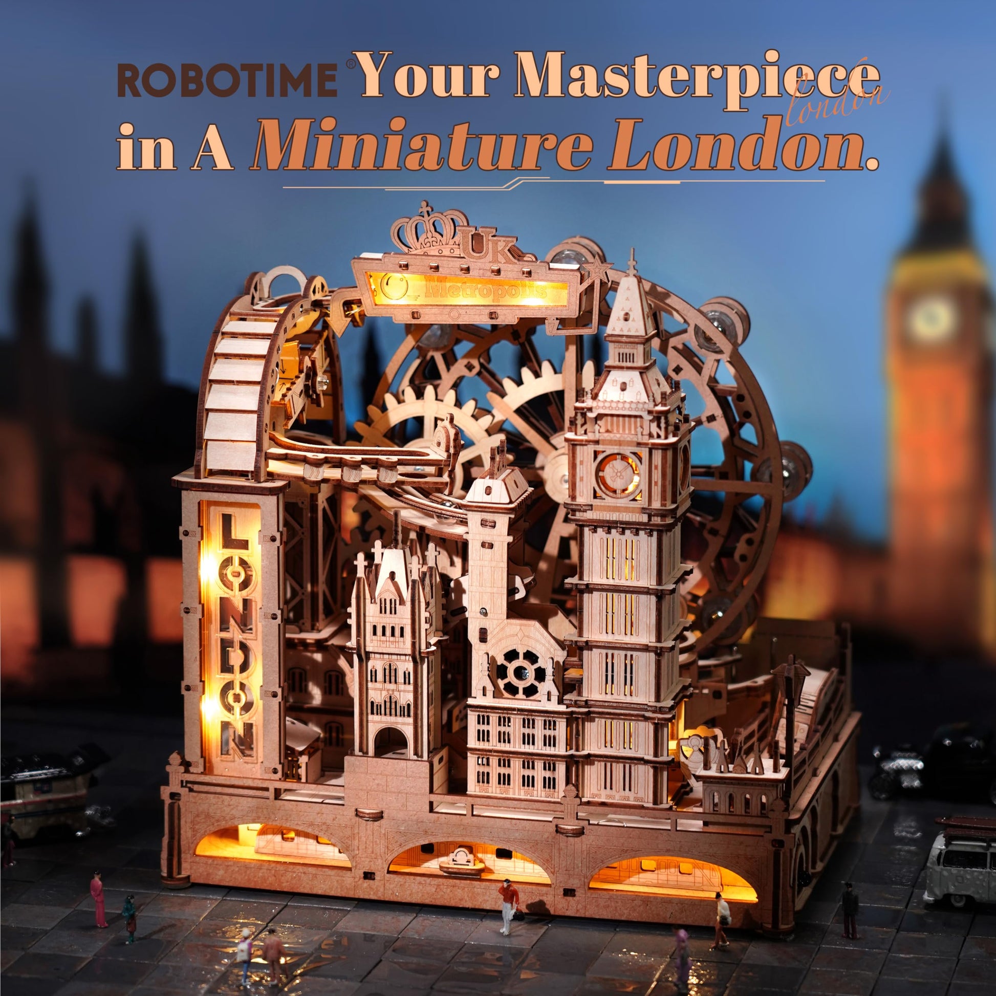 ROBOTIME Wooden Town Marble Run - 3D Wooden Puzzles for Adults EGB01 Night City Marble Run Kit - Wooden Puzzle Models for Adults to Build