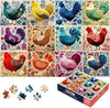 Folk Art Rooster Chicken 500 Piece Jigsaw Puzzle for Adults, Colorful Farmhouse Botanical Embroidery Style Animal Puzzle, 20.5 x 15 in