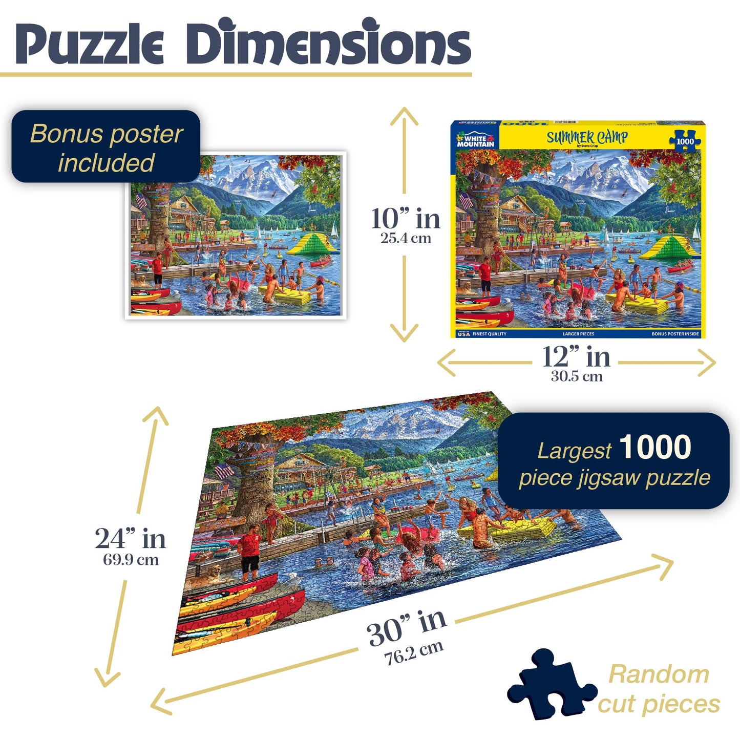 White Mountain 1000 Piece Jigsaw Puzzle Fun Lake Day, Summer Camp