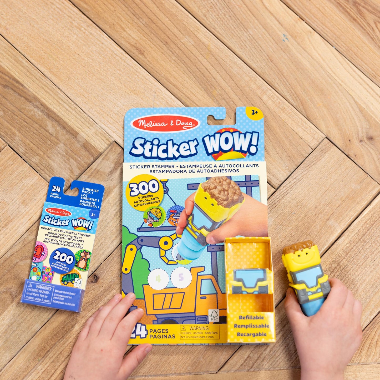 Melissa & Doug Sticker Wow!™ Bulldozer Bundle: 24-Page Activity Book, Refillable Sticker Stamper, Mini Pad, 500 Stickers, Arts and Crafts for Kids