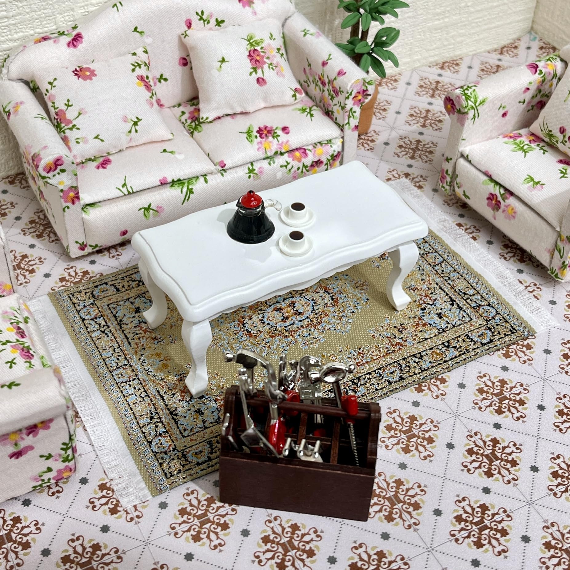 SAMCAMI Dollhouse Accessories Woven Carpet, 1/12 Scale Doll House Accessories and Furniture, Dollhouse Miniature Area Rugs 6” x 3.8”, 3 Pieces (No.1)