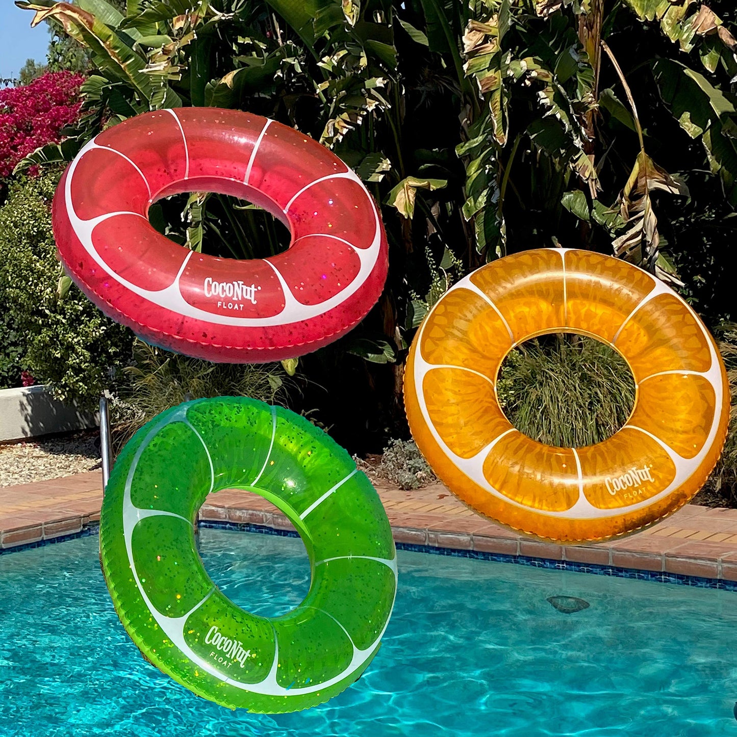 Coconut Float: Pink Grapefruit Glitter - 42" Pool Float Ring, Inflatable, Anti-Leak, Durable, Party Water Accessory