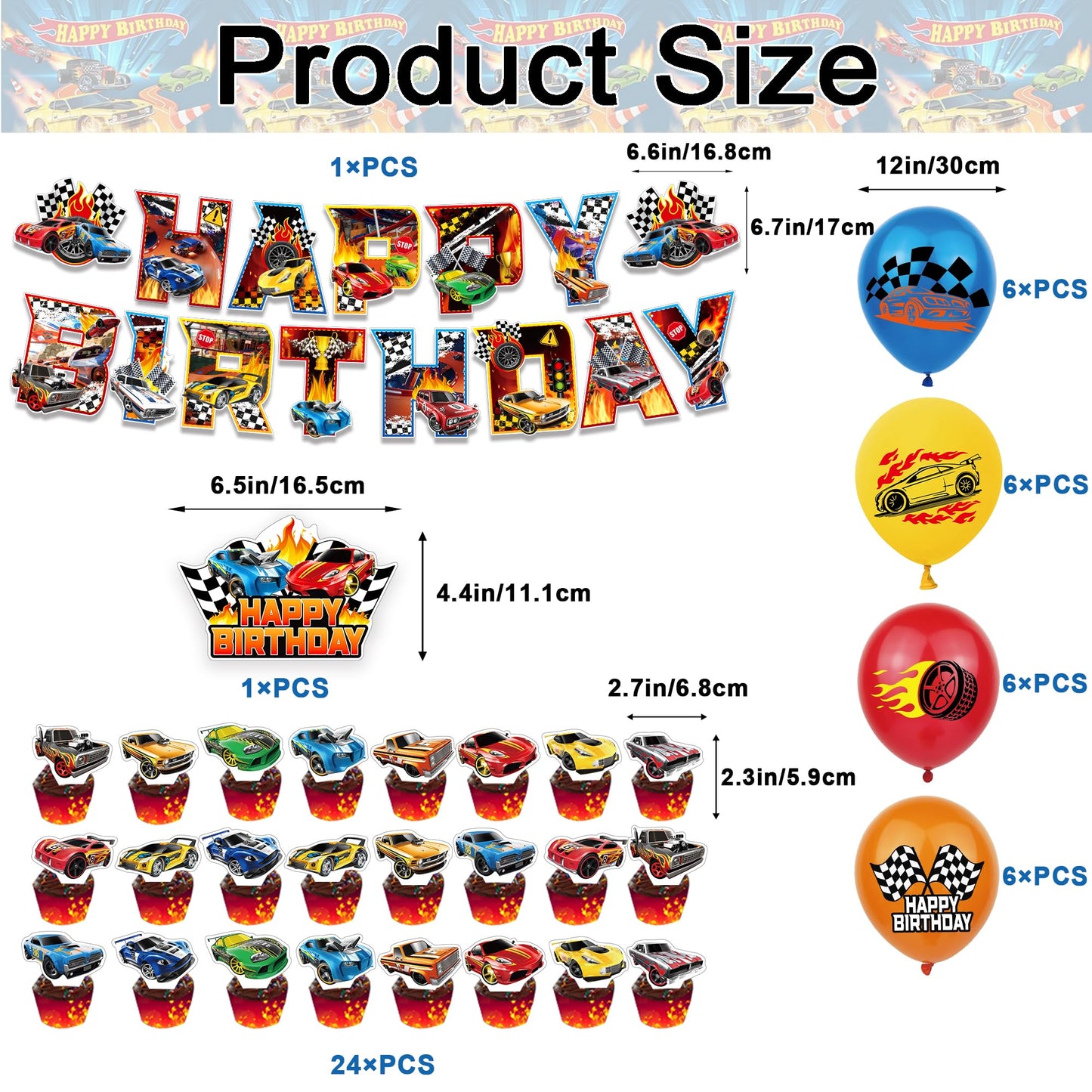 52Pcs Hot Car Birthday Party Decorations, Birthday Party Supplies for Car