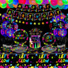 XJLANTTE 225 Pieces Glow Neon Party Supplies - Balloon, in the Dark Birthday Banner, Garlands, Cake Topper, Tablecloth, Plates, Napkins and Cup