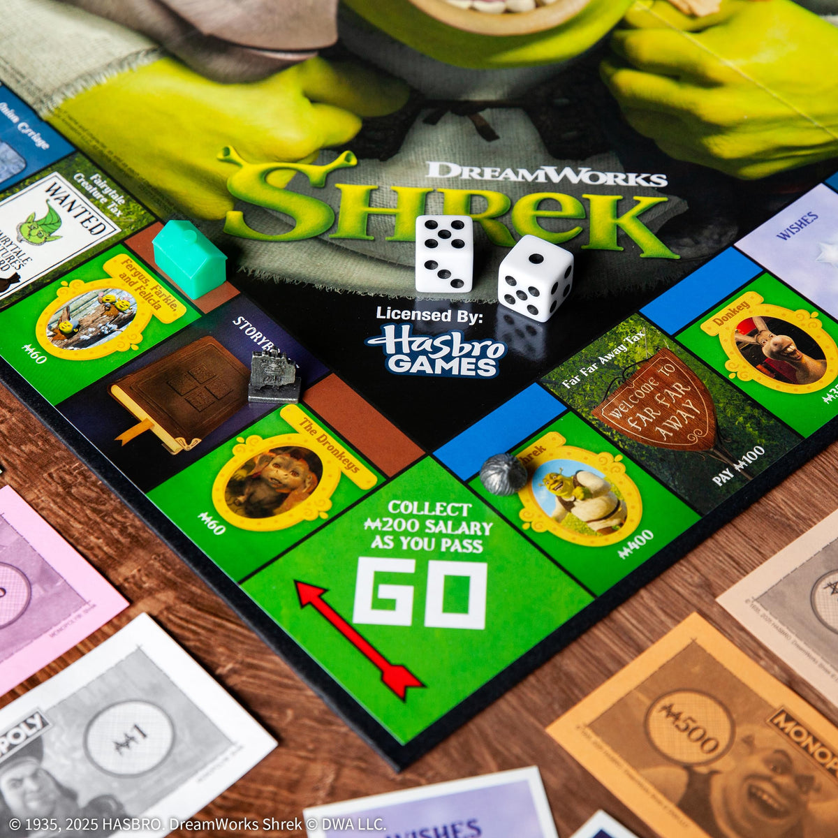 MONOPOLY: Shrek Edition Board Game, Buy, Sell & Trade, Iconic Fairy Tale Characters like Shrek, Donkey, Puss n Boots & More, Classic Family Game for