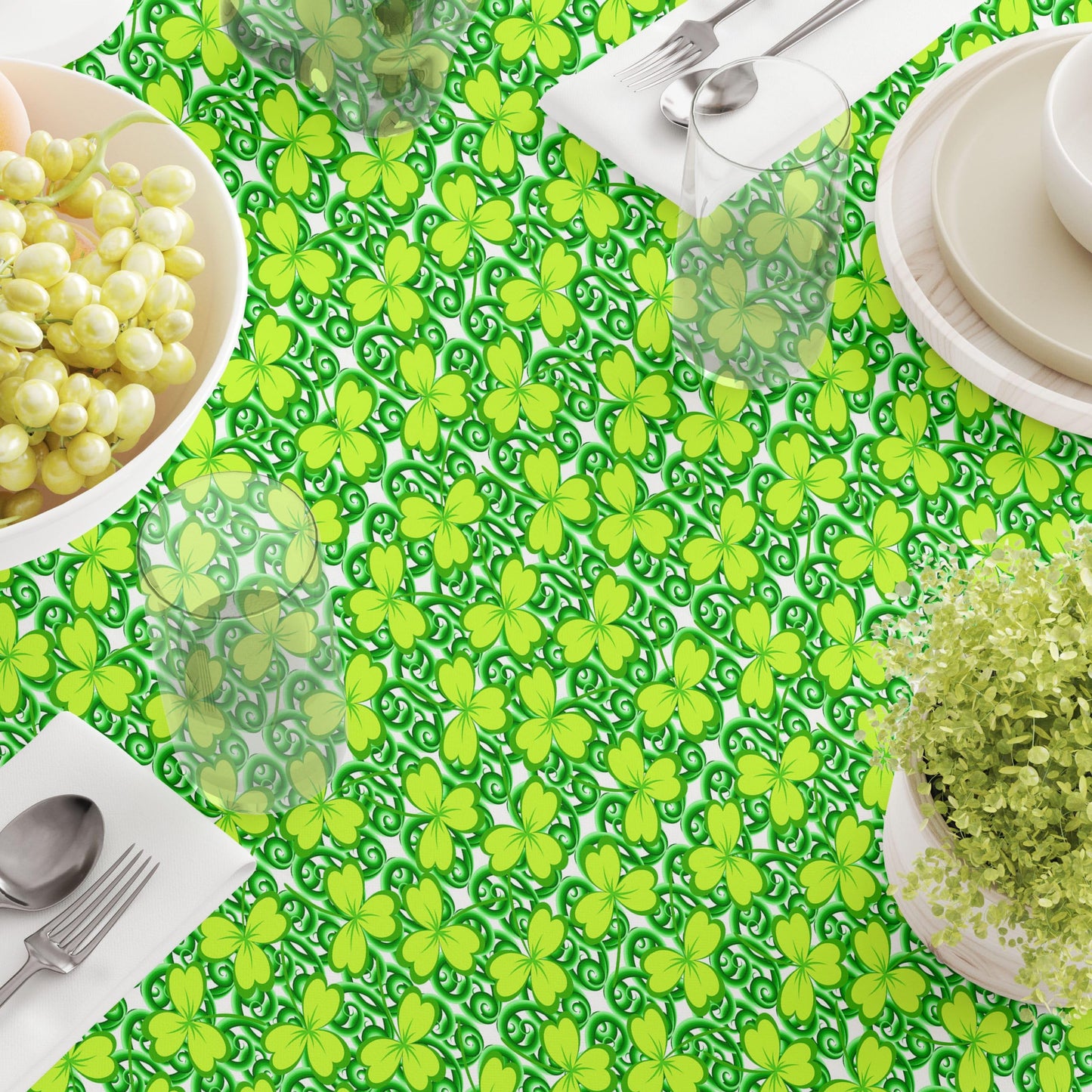 Fabric Textile Products, Machine Washable, 100% Milliken Polyester, Tablecloths, Table Runners, Napkins, & Outdoor Tablecloths, Celtic Foliage (90"