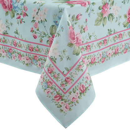 Elrene Home Fashions Spring Summer Vintage Floral Garden Cottage Border Fabric Rectangle Tablecloth, 60"x84"