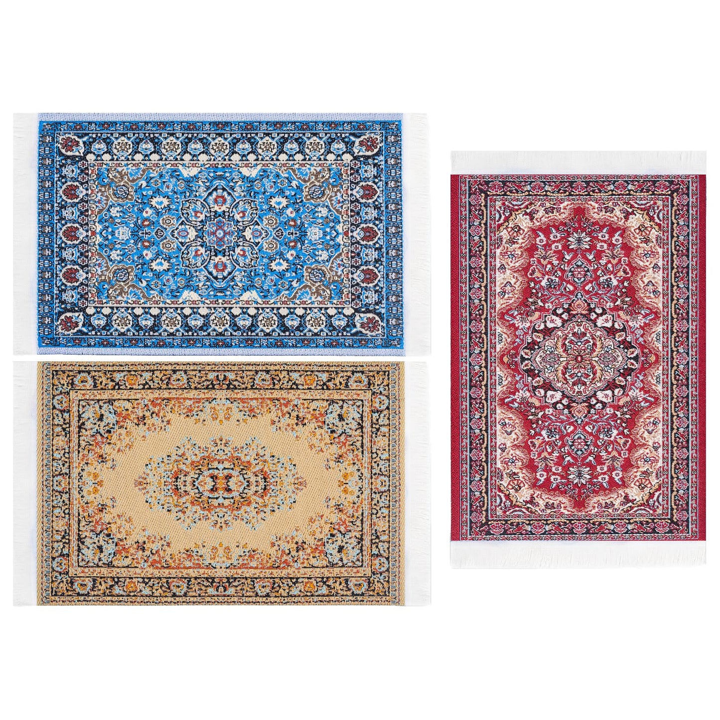 SAMCAMI Dollhouse Accessories Woven Carpet, 1/12 Scale Doll House Accessories and Furniture, Dollhouse Miniature Area Rugs 6” x 3.8”, 3 Pieces (No.1)
