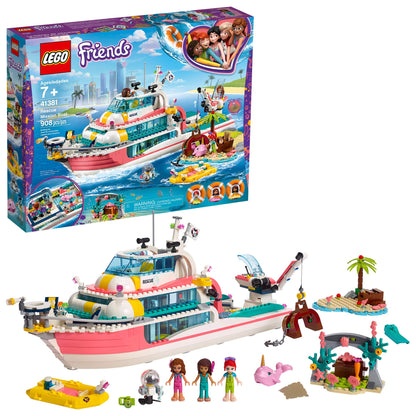 LEGO Friends Rescue Mission Boat 41381 Toy Boat Building Kit with Mini Dolls and Toy Sea Creatures, Rescue Playset Includes Narwhal Figure, Treasure
