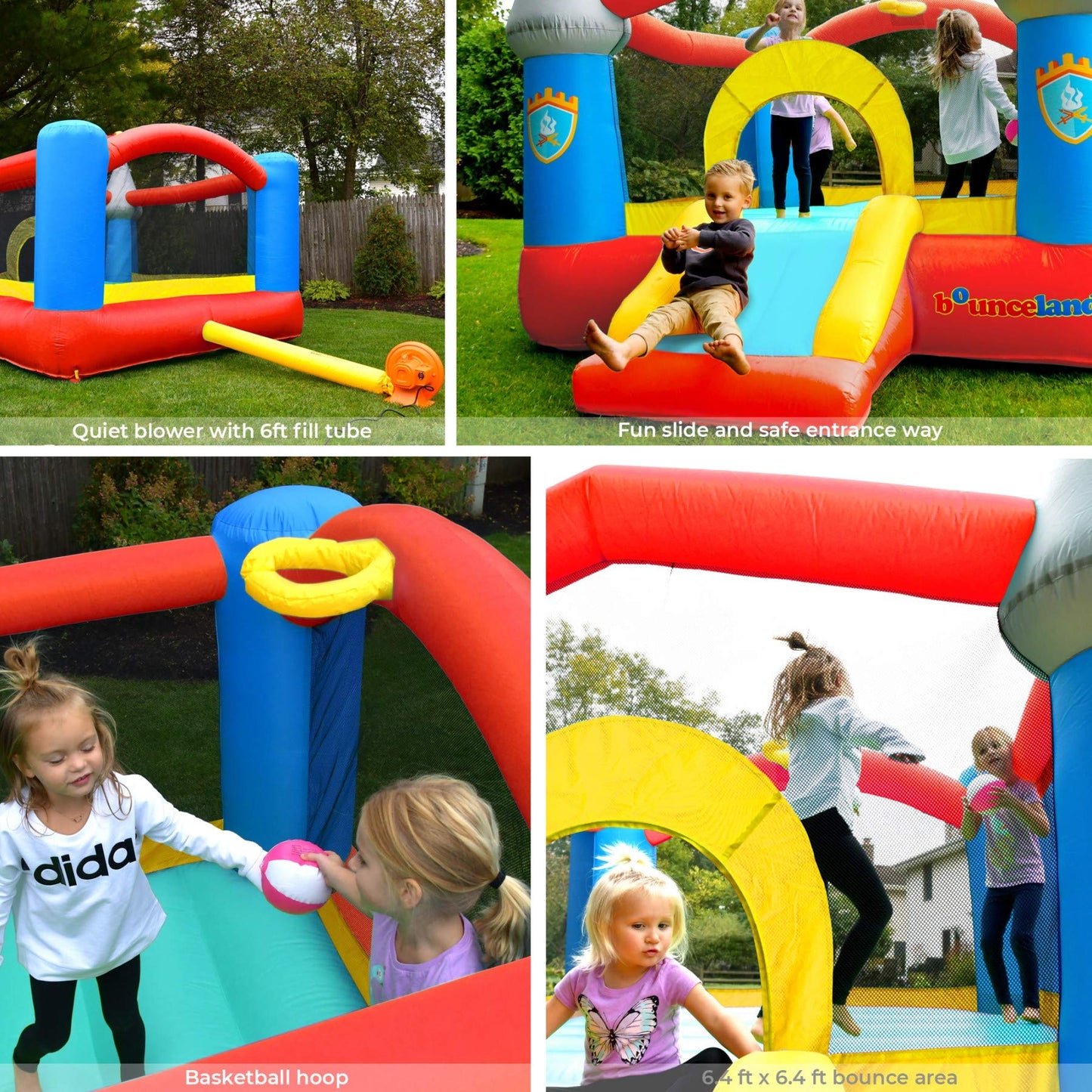 Bounceland Bounce House Castle with Basketball Hoop Inflatable Bouncer, Fun Slide, Safe Entrance Opening, UL Certified Strong Blower Included, 12 ft x