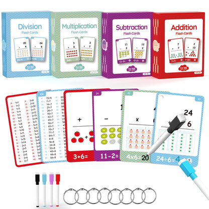 220Cards, 424Pictures Educational Math Flash Cards, Addition Subtraction Multiplication Division Flash Cards, for 7,8,9,10,11Years, 2ed, 3rd,4th,5th