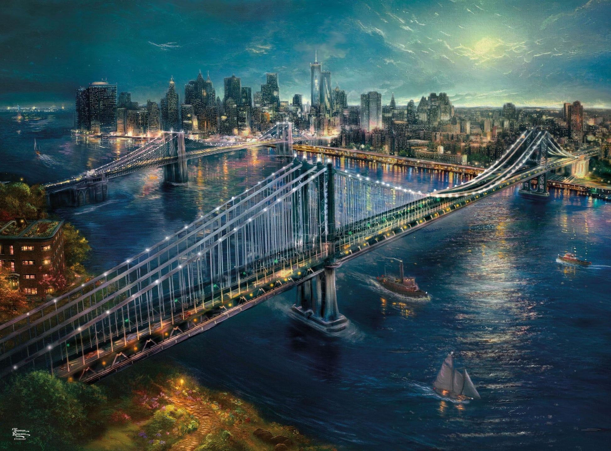 Buffalo Games - Silver Select - Thomas Kinkade - Moonlight Over Manhattan - 1000 Piece Jigsaw Puzzle for Adults - Challenging Puzzle Perfect for Game