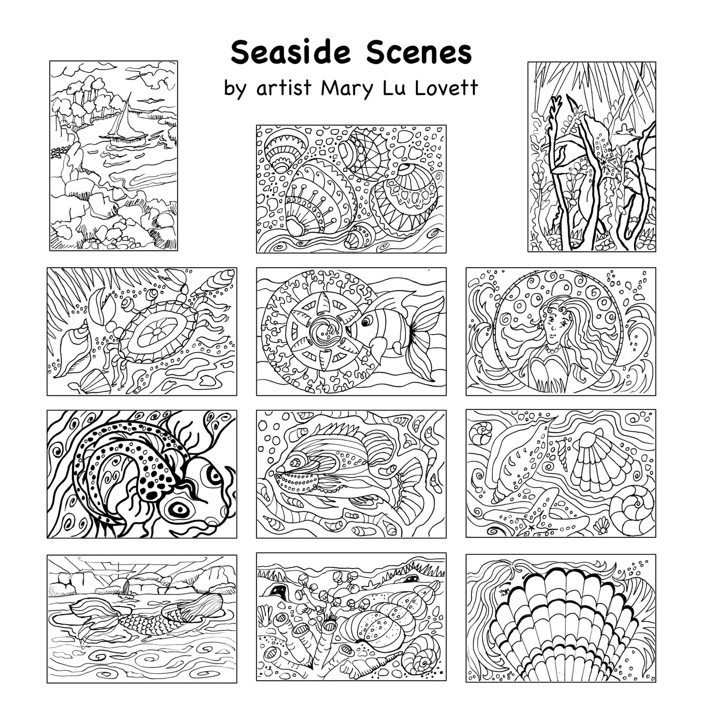 Colorpockit 4x6 Postcard Coloring Book Deck Pack Bundle with Artsy Animals and Seaside Scenes. Refills Complete Portable Coloring kit. Contains Two