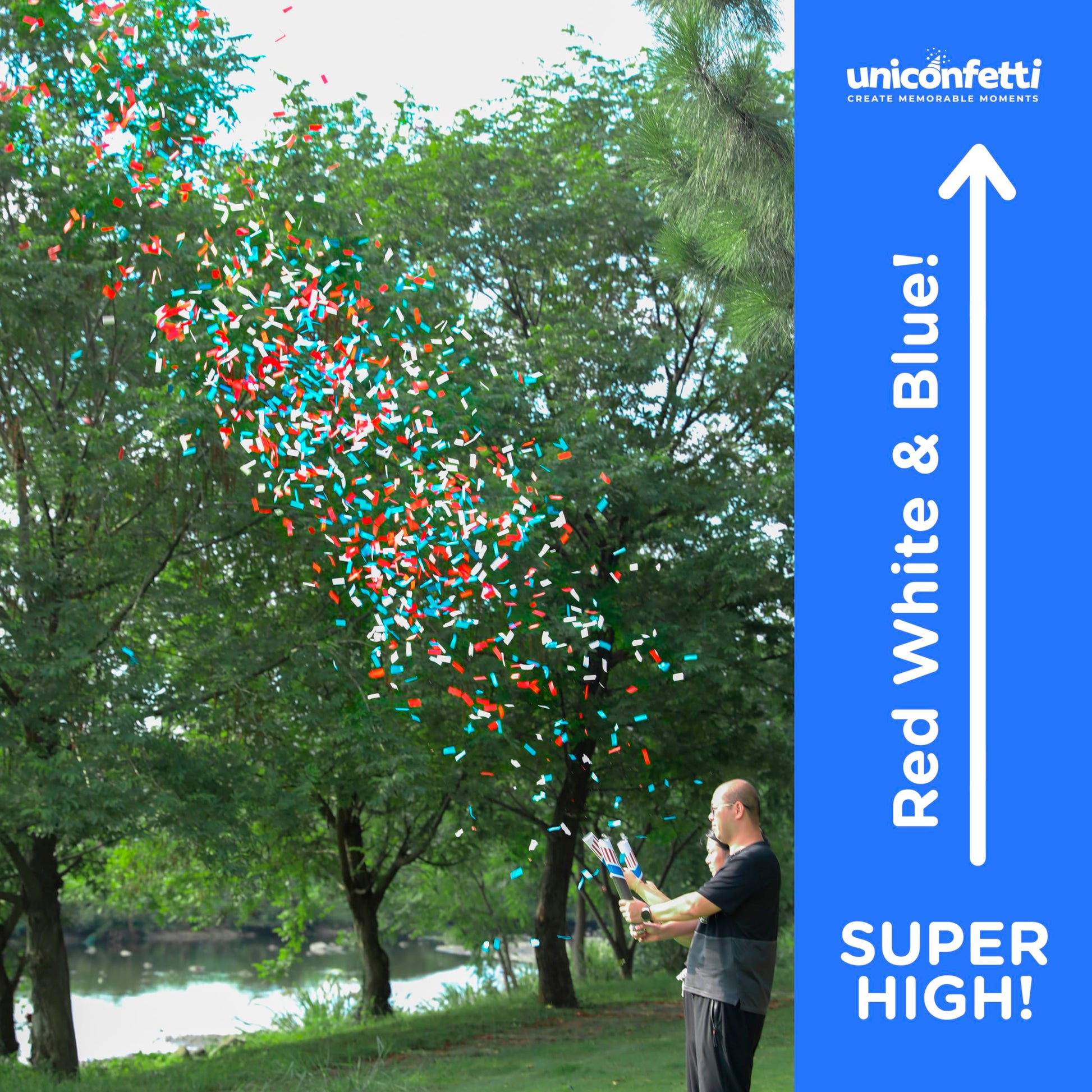 16" America Confetti Cannons | Red White & Blue Confetti Poppers [6 Pack] Biodegradable Paper, Party Poppers for Independence Day/July 4th, Patriotic