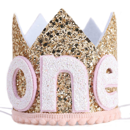 WAWOO Glitter Crown for 1st Birthday - First Birthday Crown, Birthday Girl Gift (ONE Golden Birthday Hat)