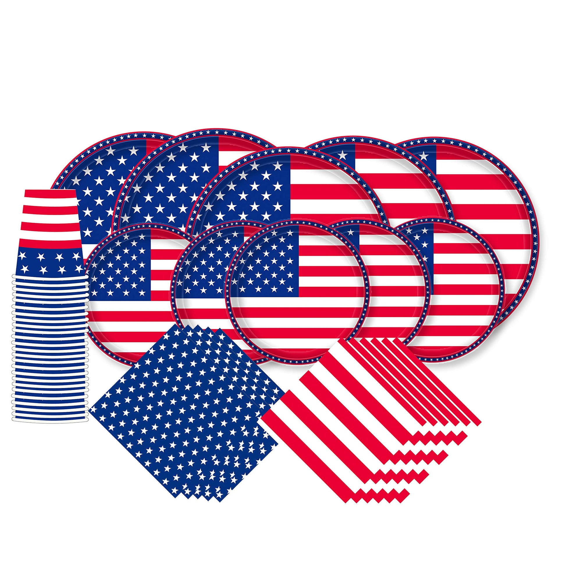 Gatherfun American Flag Patriotic Party Supplies Disposable Napkins Paper Plates and Paper Cups for Veterans Day Election Day 4th of July Independence