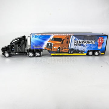 KiNSMART Kenworth T700 Container Truck, 1:68 Scale, Die Cast Metal Model, Black with Decals, Pullback Action