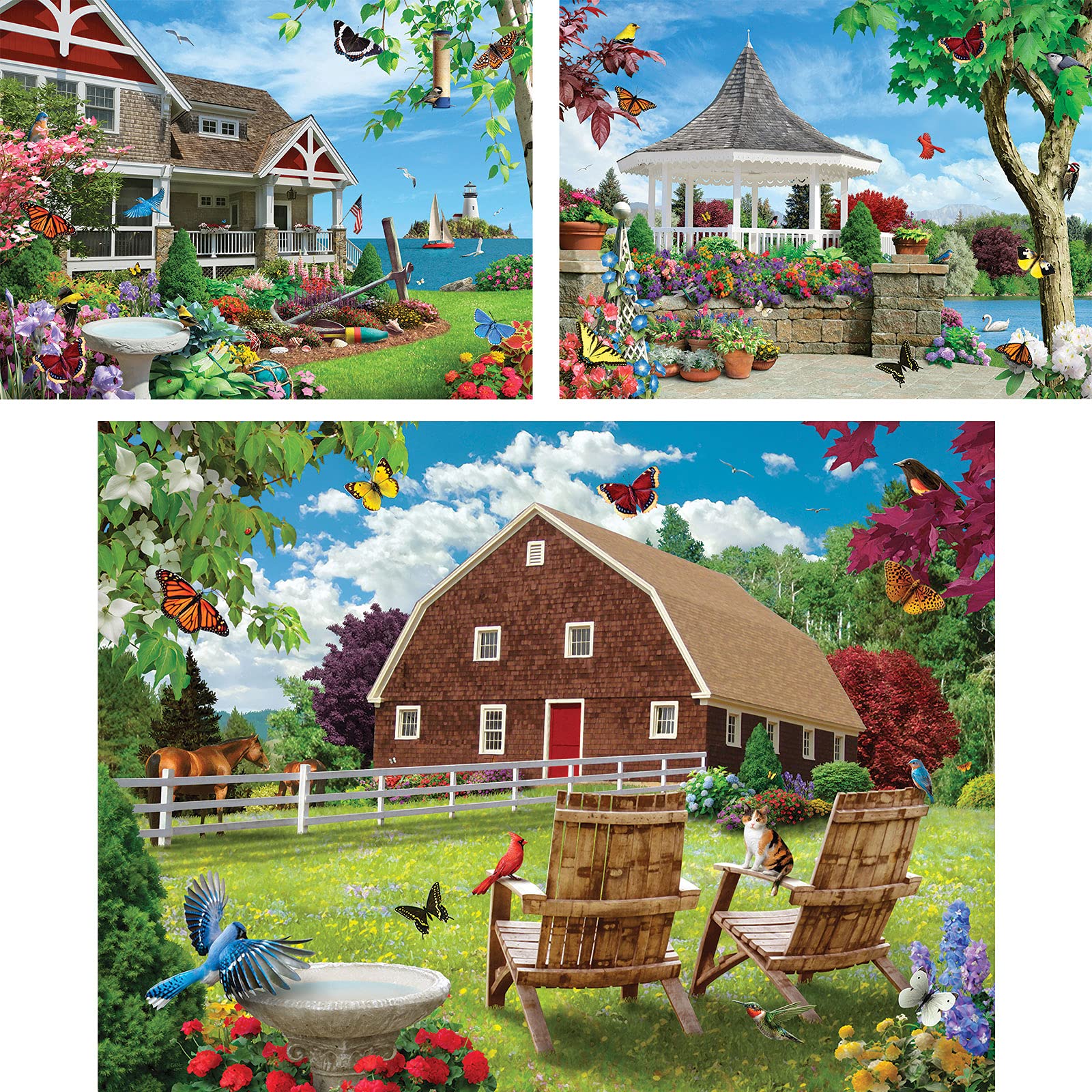 Bits and Pieces - Value Set of Three (3) 500 Piece Jigsaw Puzzles for Adults - Puzzles Measure 18" x 24" - 500 pc Vibrant Veranda, Countryside