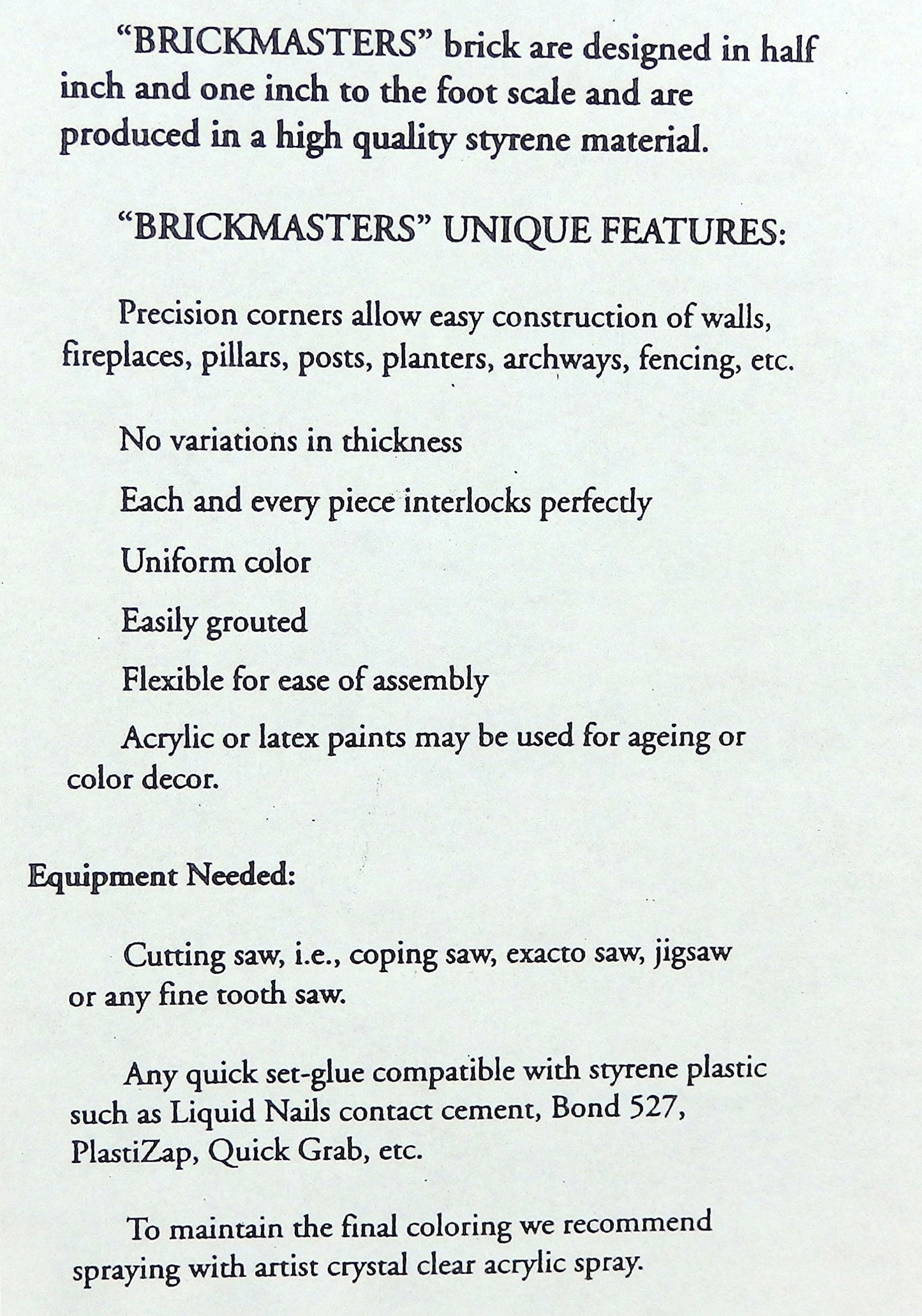 Houseworks Dollhouse Miniature Brickmaster Common Joint Brick Sheet