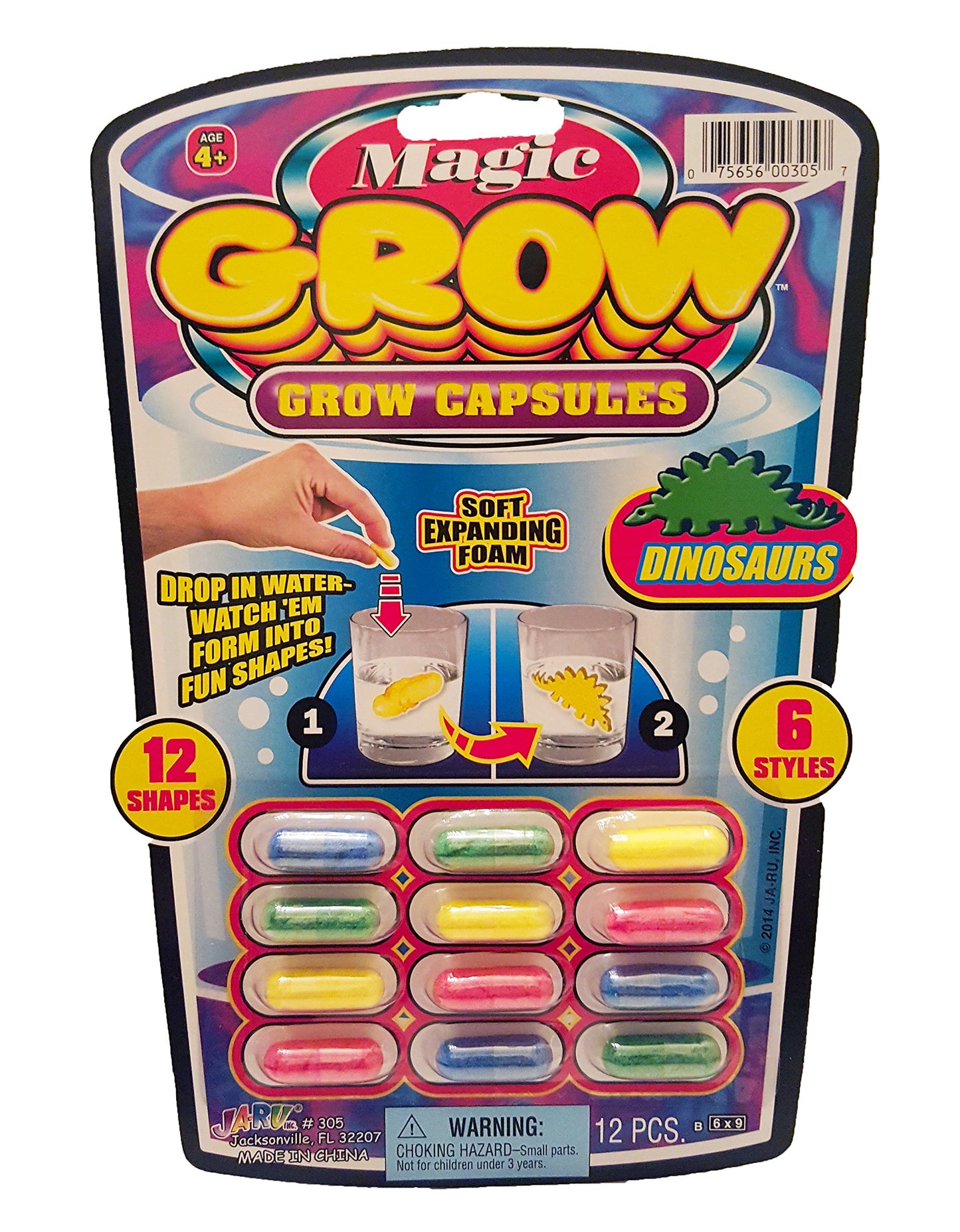 JA-RU Universal Specialties, Magic Grow Capsules 6 Pack, 72 Capsules Sea Creatures, Dinosaur, Animal Farm Toys. Water Growing Toys for Kids. Animal