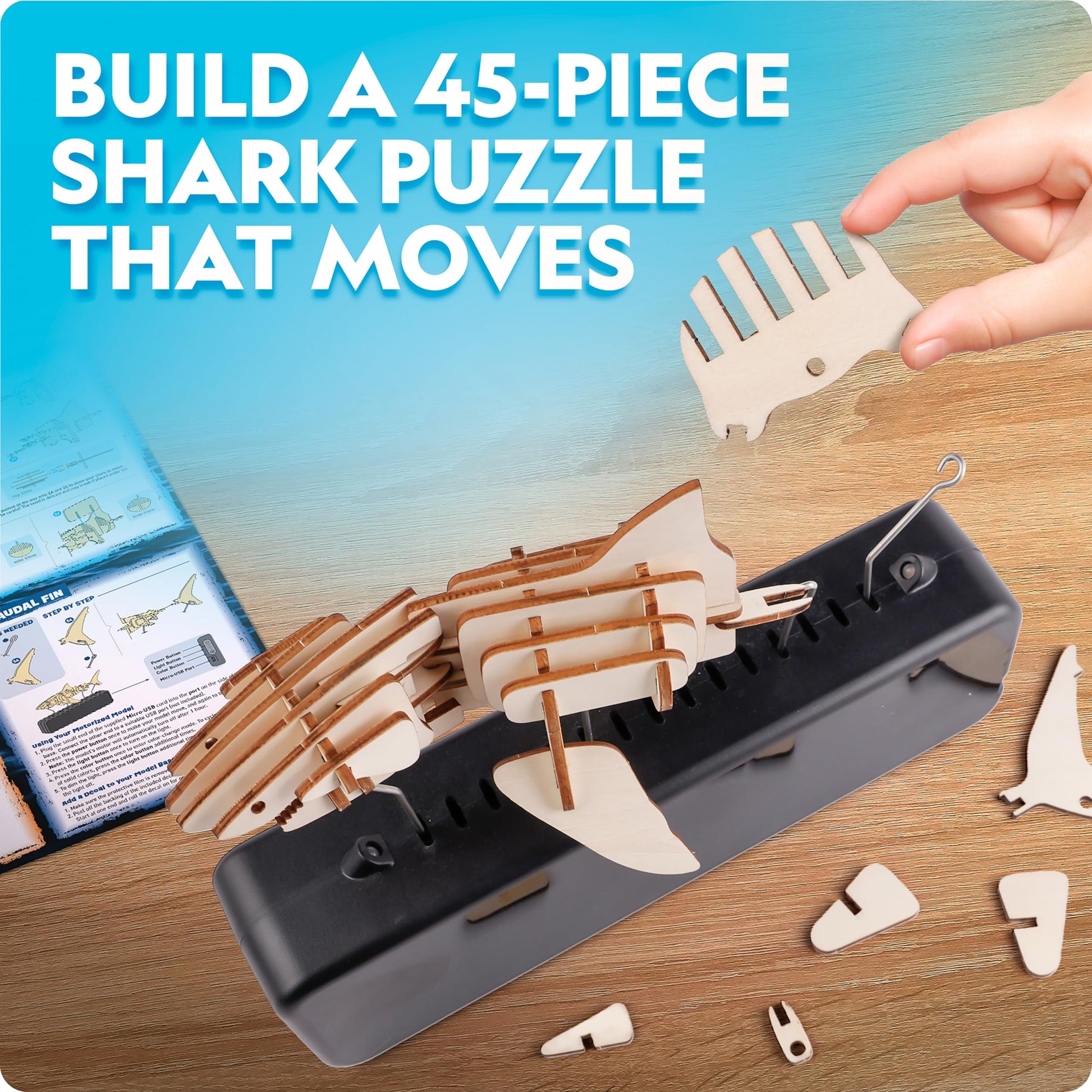 National Geographic Motorized Shark 3D Wood Puzzle Model Kit for Kids
