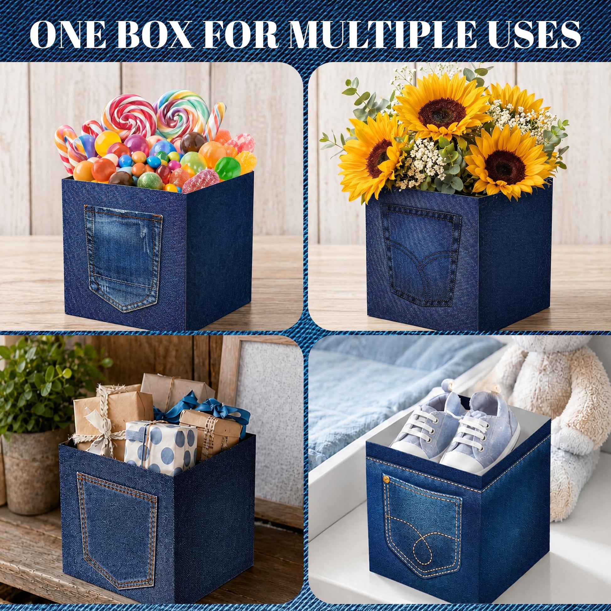 MegaCastle 12 Pack Denim and Diamonds Centerpieces Denim Party Decorations Blue Jean Baby Cowboy Baby Shower Decorations Denim Baby Shower Decorations