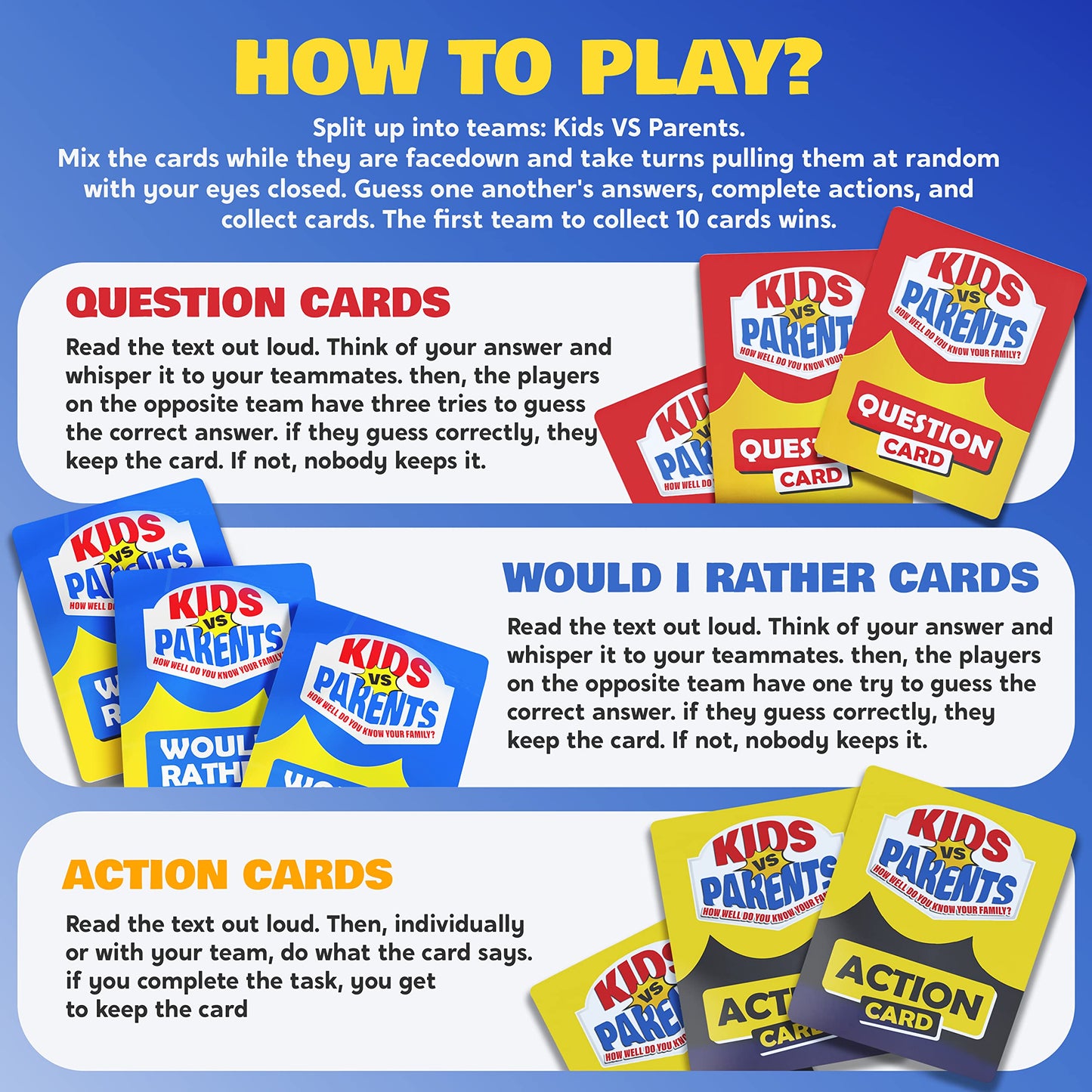 Kids VS Parents - A Hilarious Family Game with Conversation Starters & Fun Challenges - Card Game for Kids, Teens & Adults | Perfect for Game Night