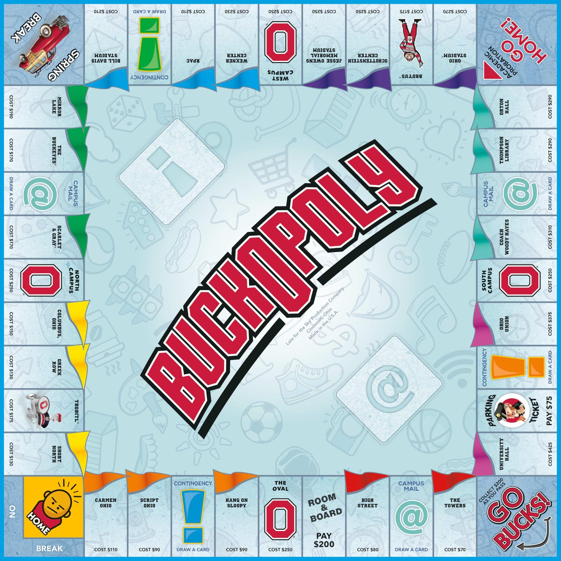 Late for the Sky Ohio State University Opoly-Style Board Game, Family and Alumni Gift, 2-6 Players, Campus Landmarks & Custom Tokens