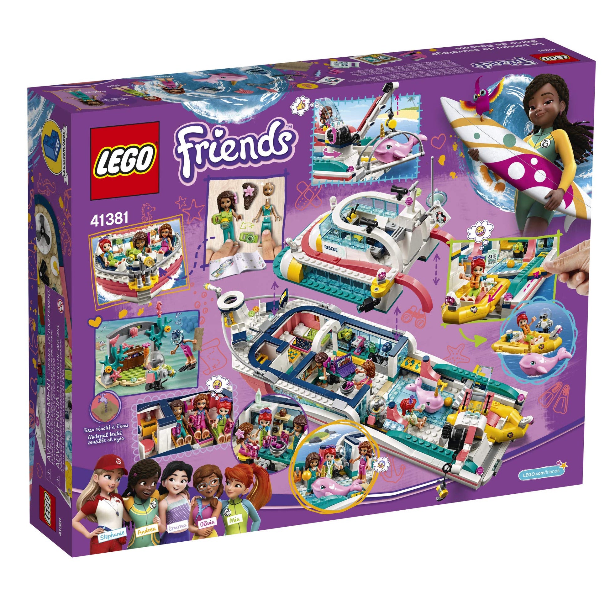 LEGO Friends Rescue Mission Boat 41381 Toy Boat Building Kit with Mini Dolls and Toy Sea Creatures, Rescue Playset Includes Narwhal Figure, Treasure
