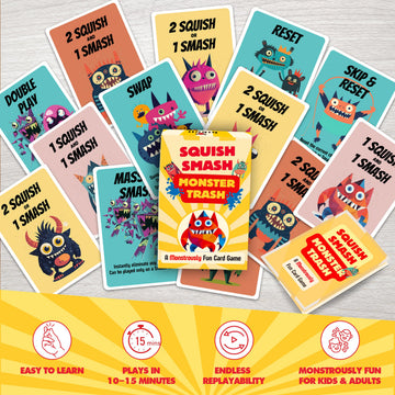 HIBULL Squish Smash Monster Trash - A Card Game of Fast Chain-Reactions | Fun Family Game for Kids & Adults | Travel Friendly | Ages 7+, 2-5 Players