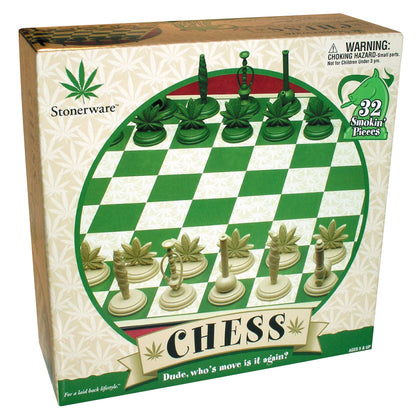 ICUP Stonerware Chess Set Game - Novelty Themed Chess Set for Adults - 32 Unique Pieces, Funny Chess Board Game - Gag Gift for Adults