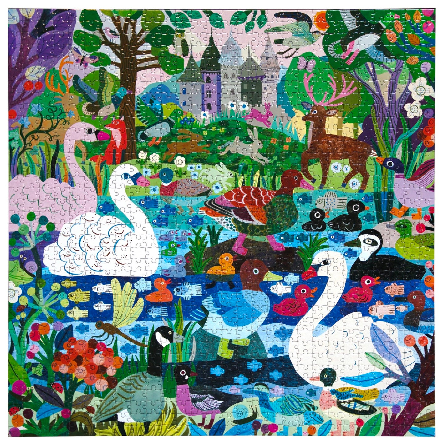 eeBoo Piece & Love: Ducks in The Clearing - 1000 Piece Puzzle - Adult Square Jigsaw, 23x23, Includes Image Reference Insert, Pieces