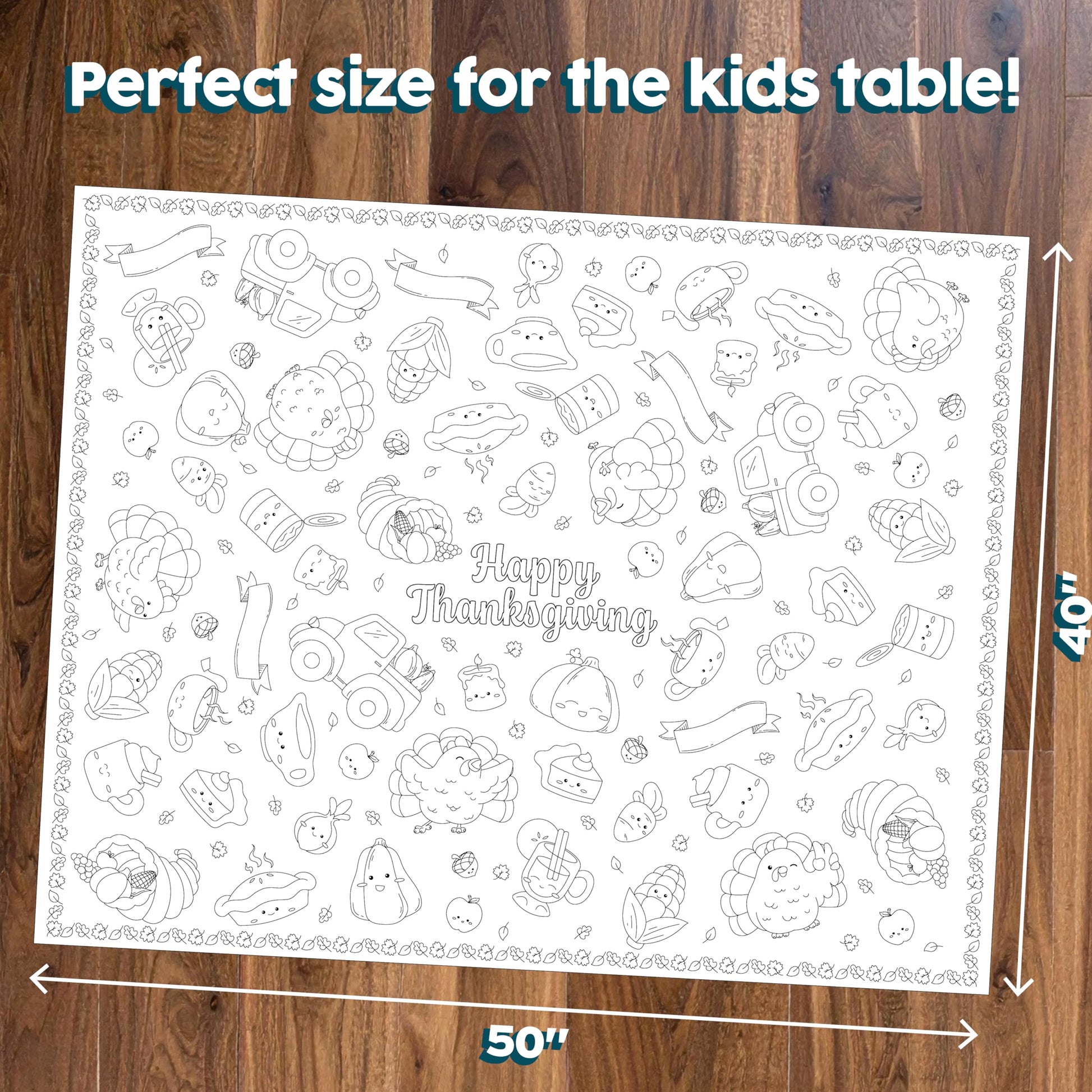 Color Your Own Thanksgiving Tablecloth- Fun Holiday Kids' Table Activity- 50" x 40" Disposable Paper Cover Coloring Craft for Fall Holiday