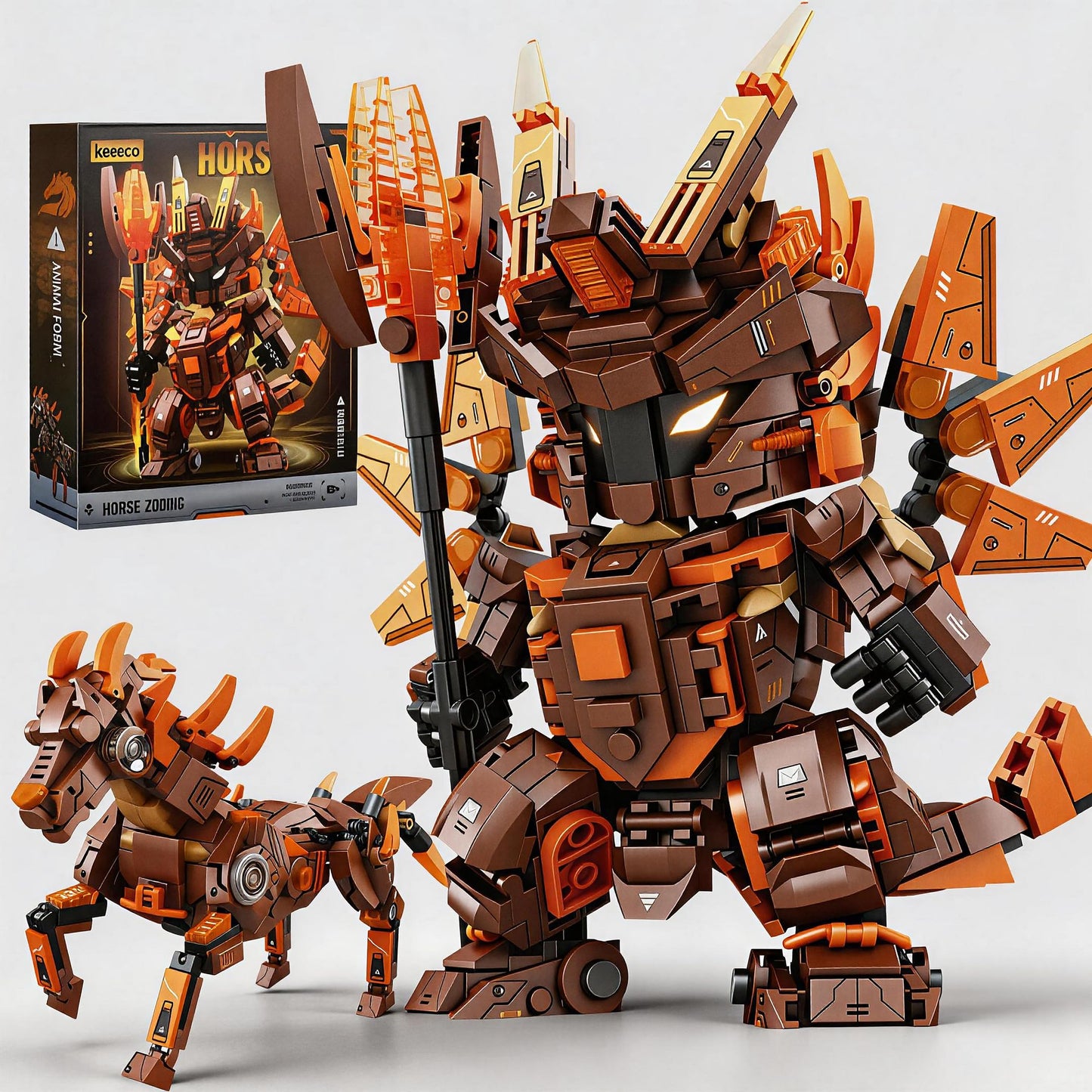 kececo Horse-Shaped Building Block Toy, Dual-Form Transformation Design, Mecha Robot Construction Playset, 573 Pieces