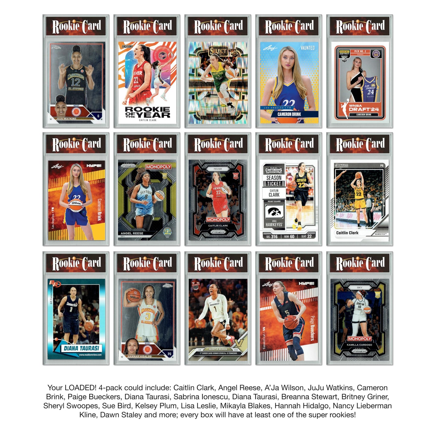 LOADED! Womens Basketball Collector's Box: 4 Certified Mint+ Rookie Cards & Rarities - Caitlin Clark, Angel Reese, A'ja Wilson, Sabrina Ionescu