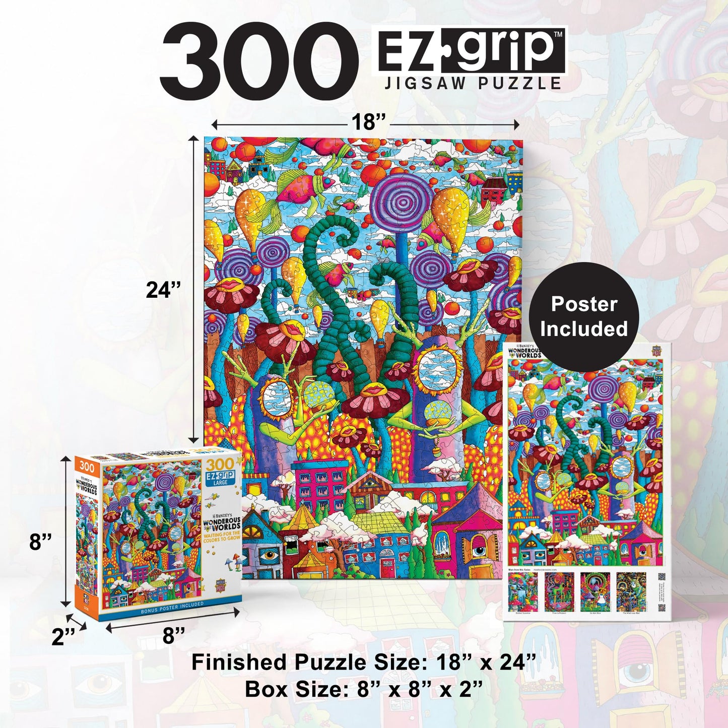 MasterPieces 300 Piece EZ Grip Jigsaw Puzzle, Vibrant Colorful Fantasy Artwork, Extra Large Easy Grip Pieces, Recycled Board Random Cut, Adult Puzzle