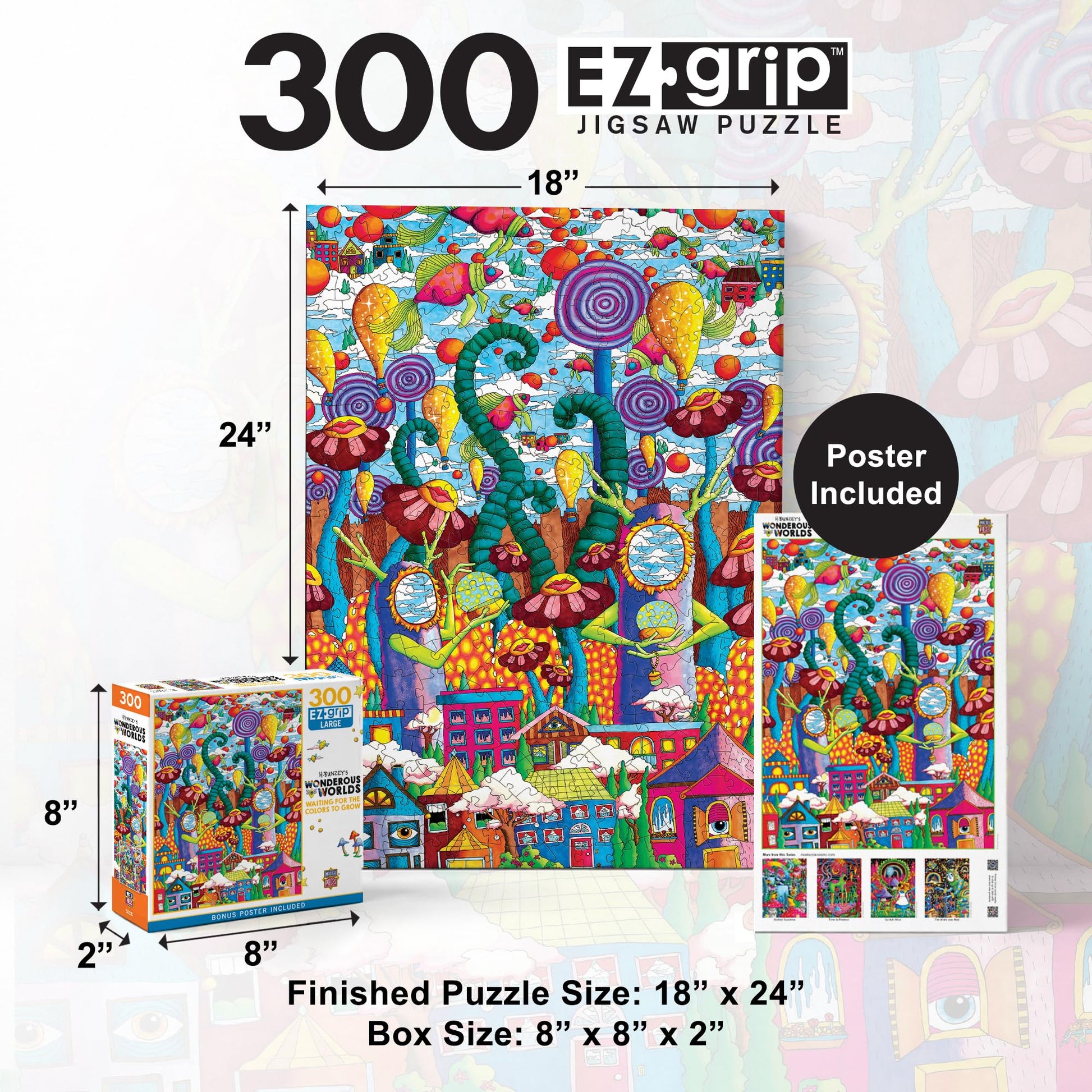 MasterPieces 300 Piece EZ Grip Jigsaw Puzzle, Vibrant Colorful Fantasy Artwork, Extra Large Easy Grip Pieces, Recycled Board Random Cut, Adult Puzzle