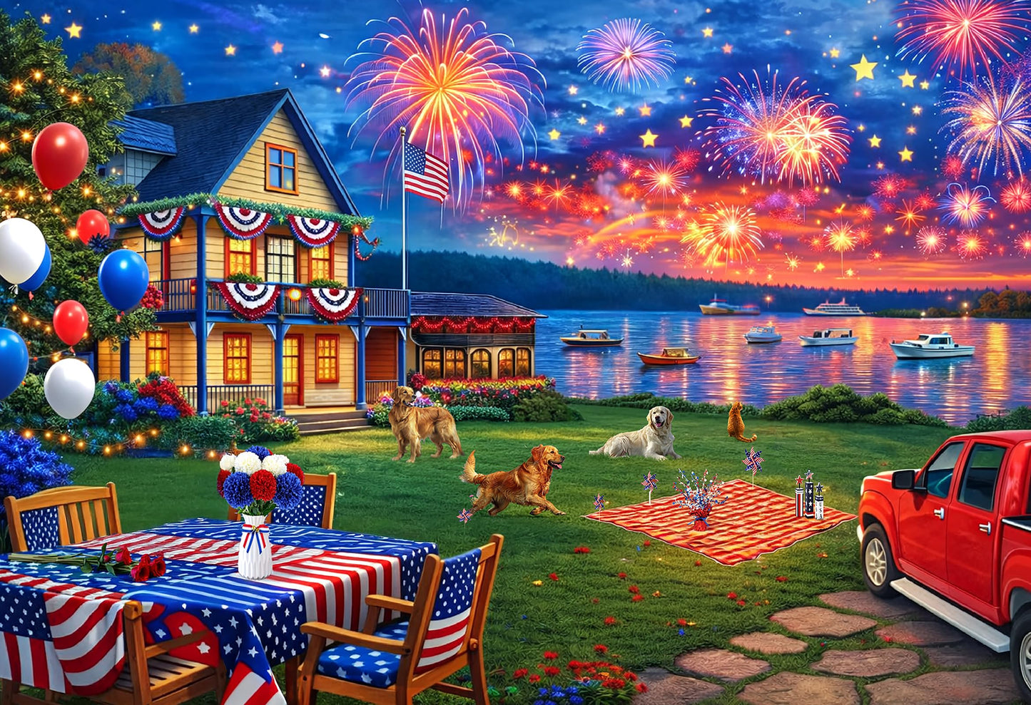 500 Piece Puzzles for Adults - 4th of July Jigsaw Puzzles - Celebrate The USA Patriotic Puzzle - Fourth of July Fireworks Celebration - Artwork