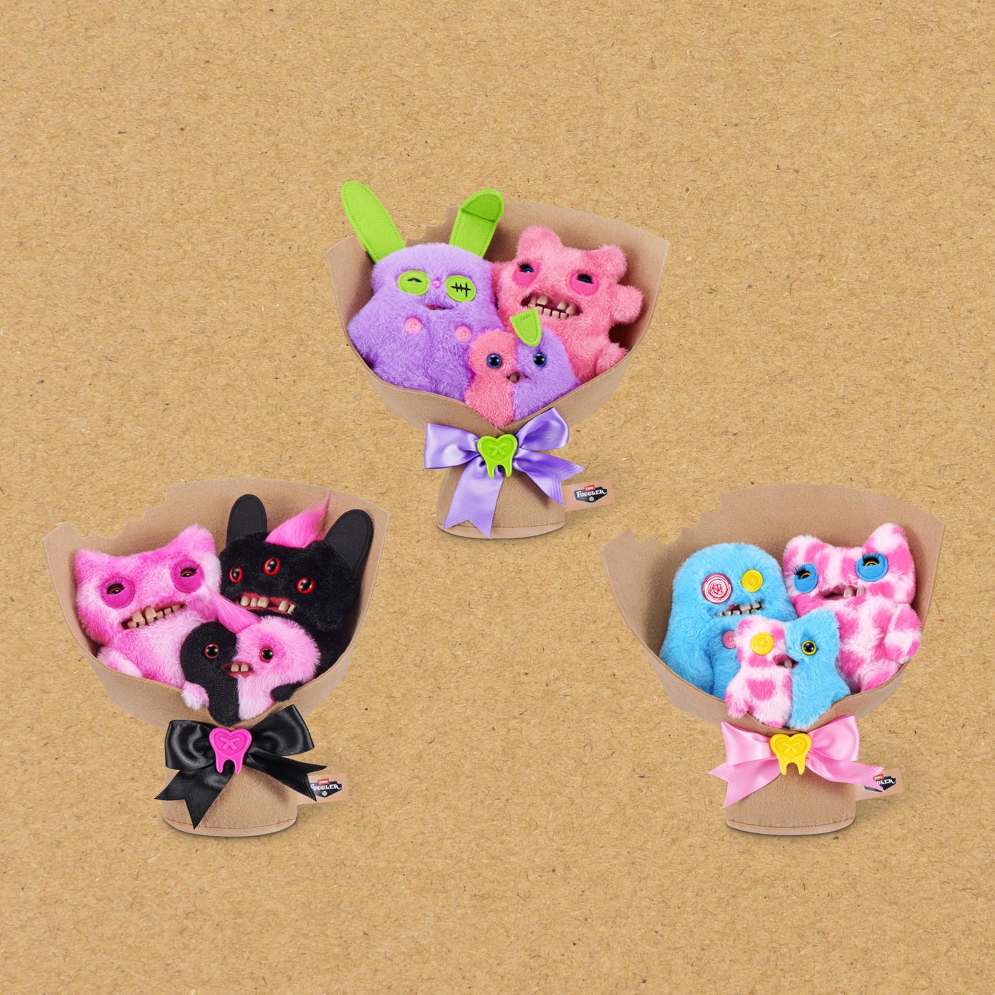 Fuggler Bouquets: 2x9 Inch + 1x3.5 Inch Plush Set (Munch Munch, Reek-o, Munch-o) by ZURU, Funny Ugly Monster Designs, Unique Gift for Collectors