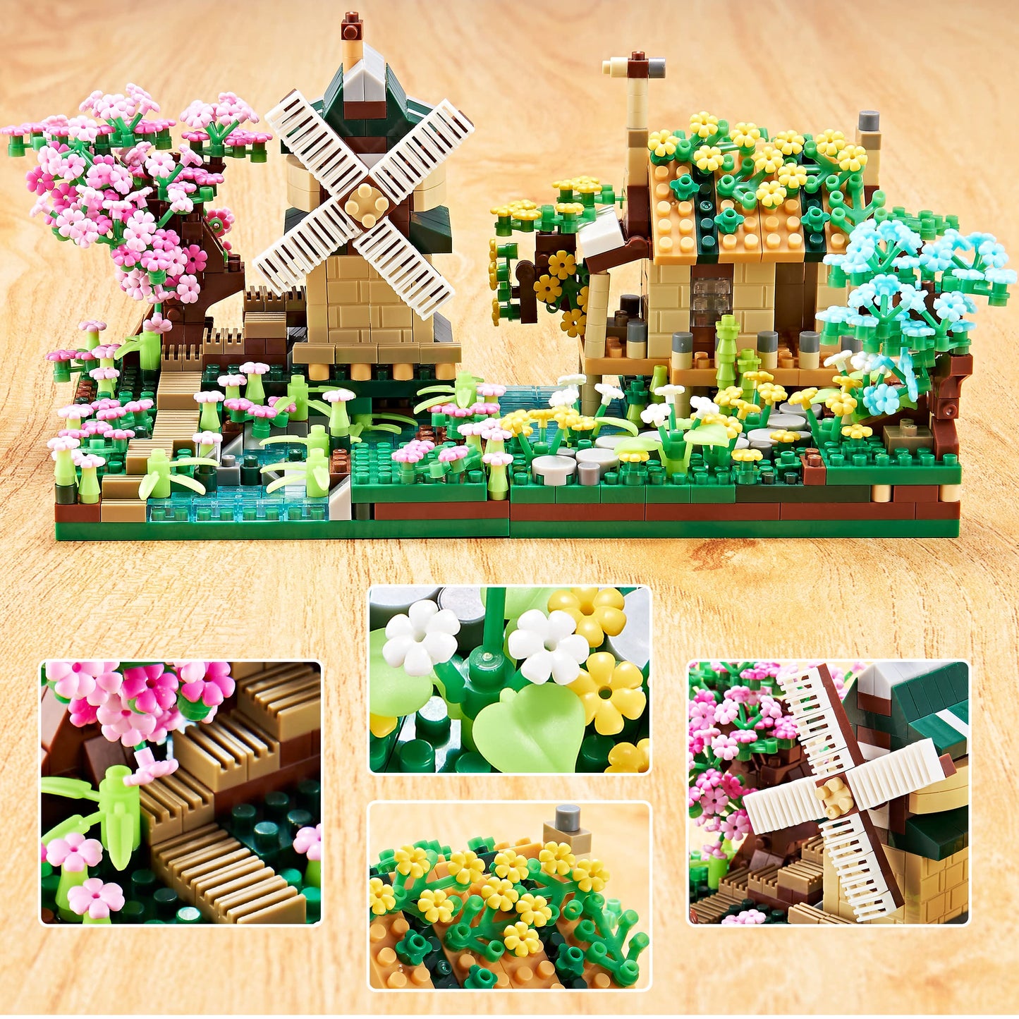 Kadablk Sakura Tree House Plant Micro Block Building Set,Friendship Windmill Model Construction Set,1200 PCS for Adults and Teens