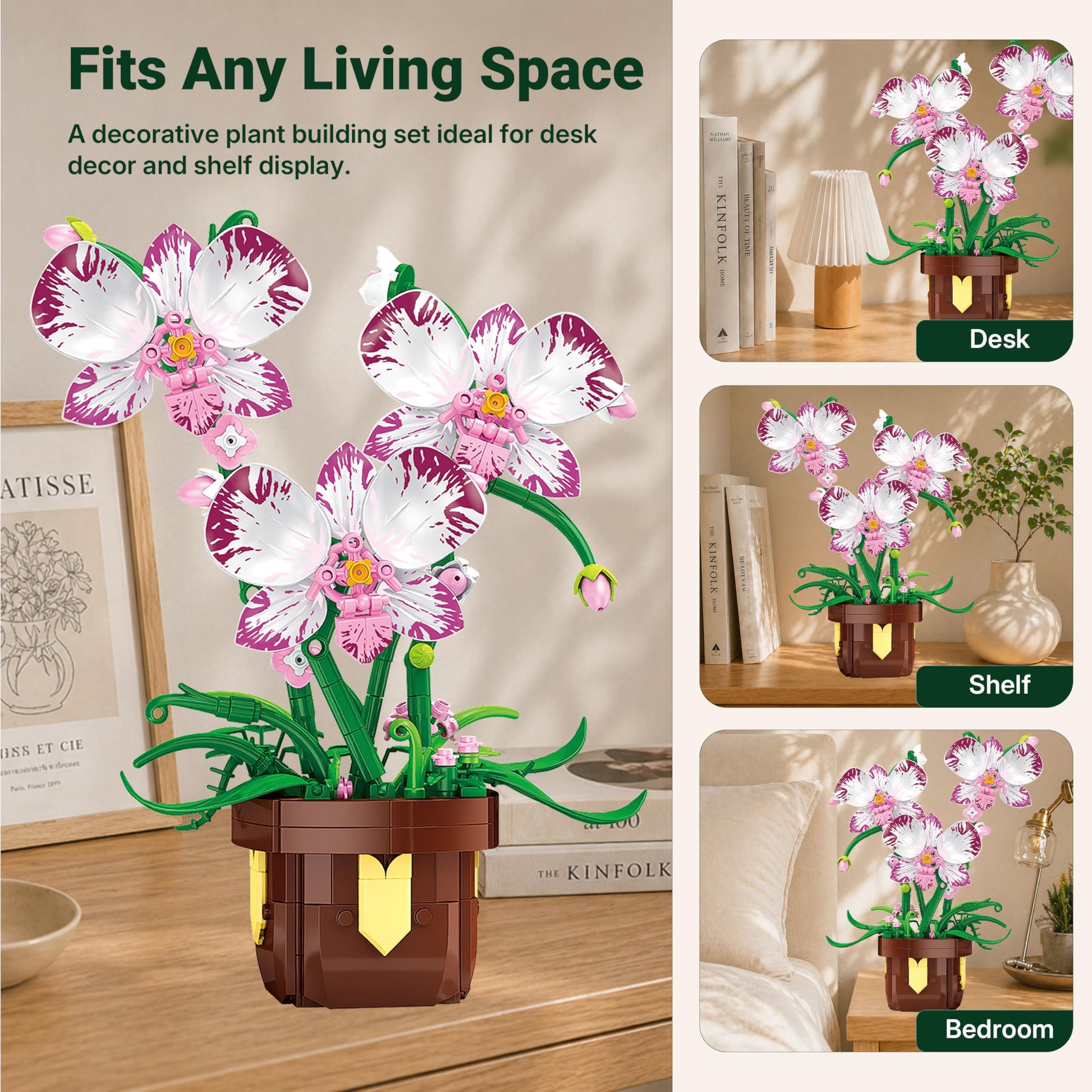 IBLOTIME Orchid Building Blocks, Flower Building Set, Botanical Orchid Plant 355 Pieces, DIY Decorative Desk Decor, Birthday Christmas for Teens