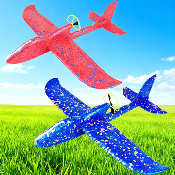 HSRBO 2 Pack Electric Foam Airplane Toy,Throwing Whirly Gliders Plaything Aeroplane with USB Charging and LED Glowing Outdoor Airplane Toys