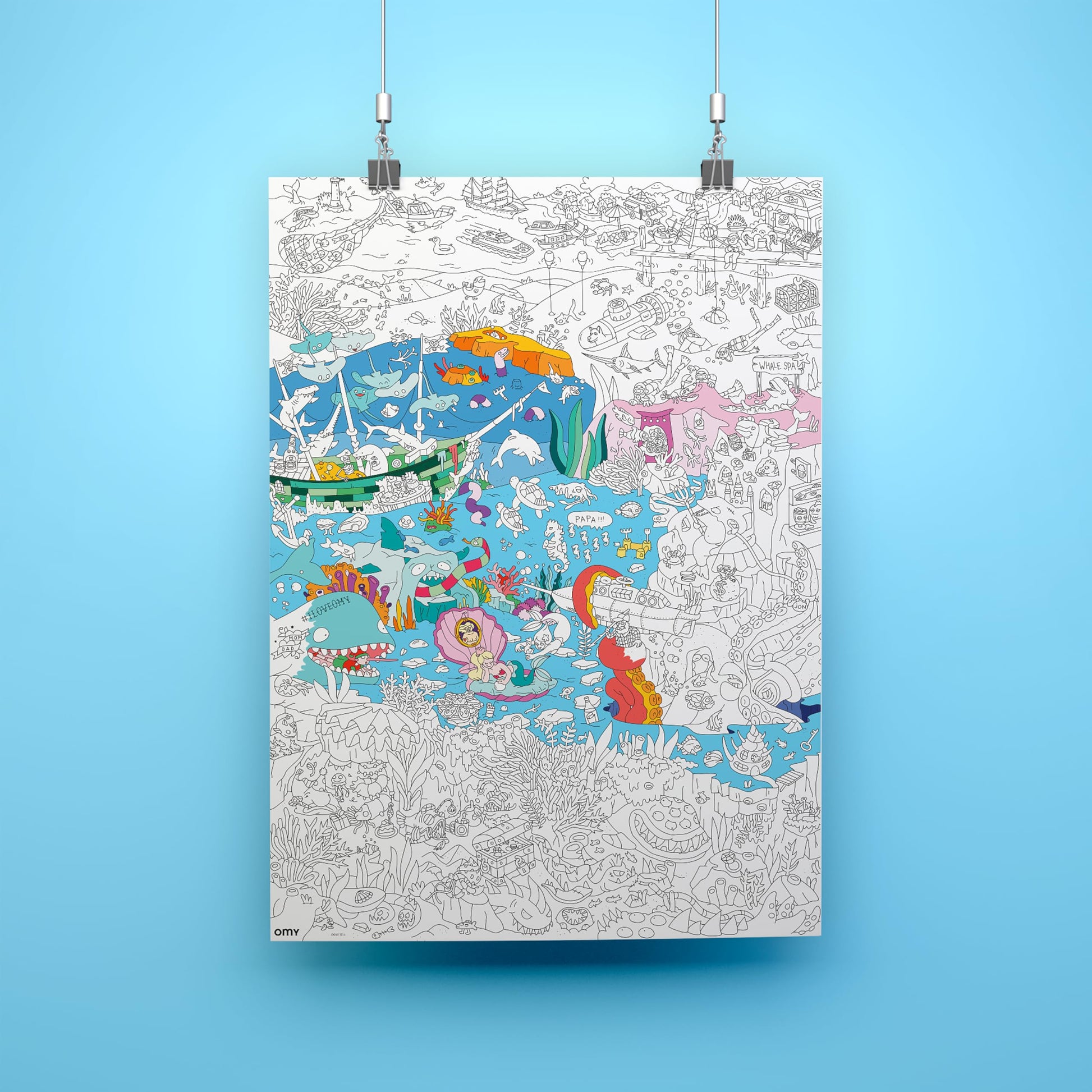 Omy Giant Coloring Poster - Ocean | Discover Magical Underwater Creatures and Lost Treasures | 40 x 28 Inches | Creative Play and Fun for Kids, Teens