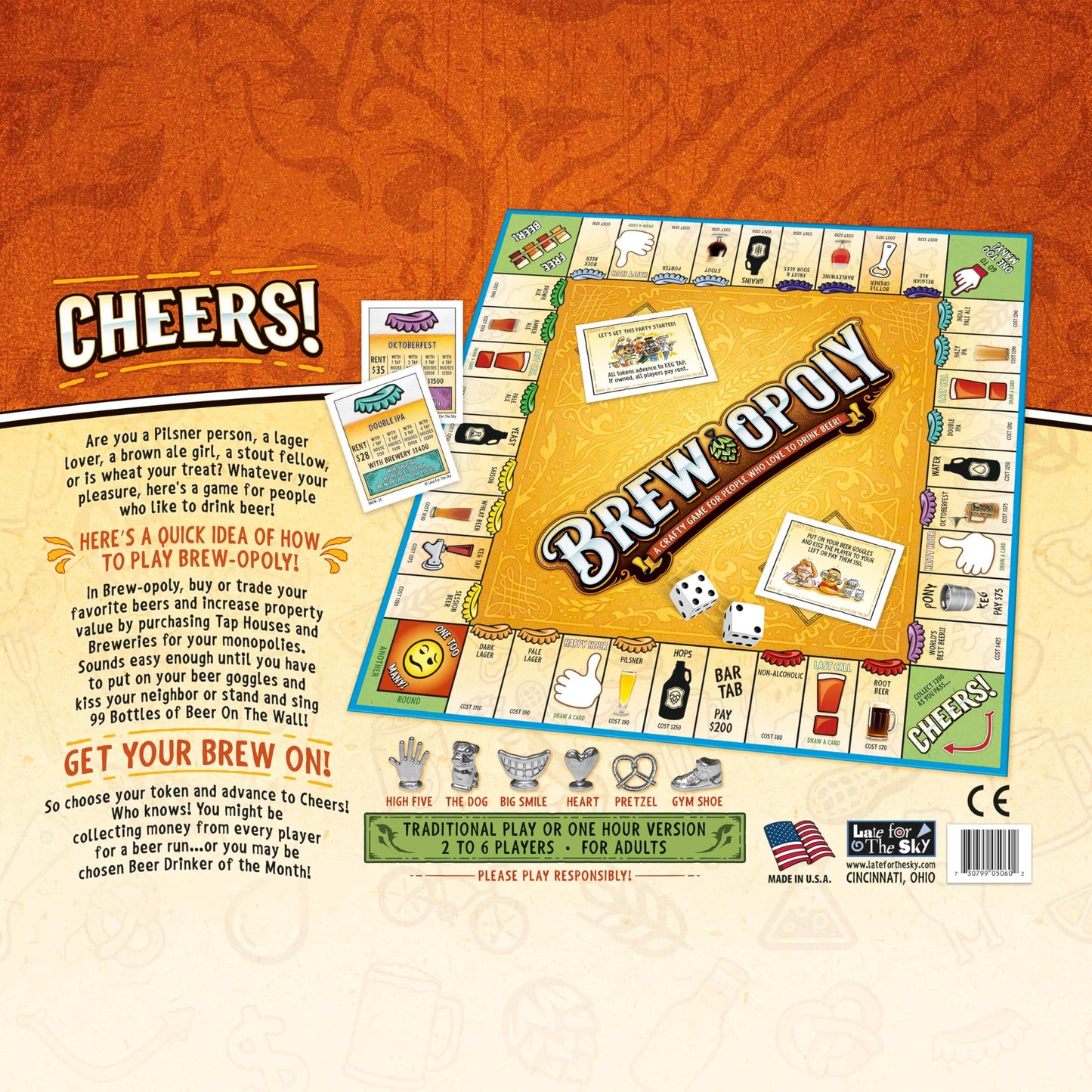 Late for the Sky Brew-Opoly Adult Beer Board Game, Opoly-Style Property Trading for 2-6 Players, Ages 21+, Party Strategy Game for Beer Lovers