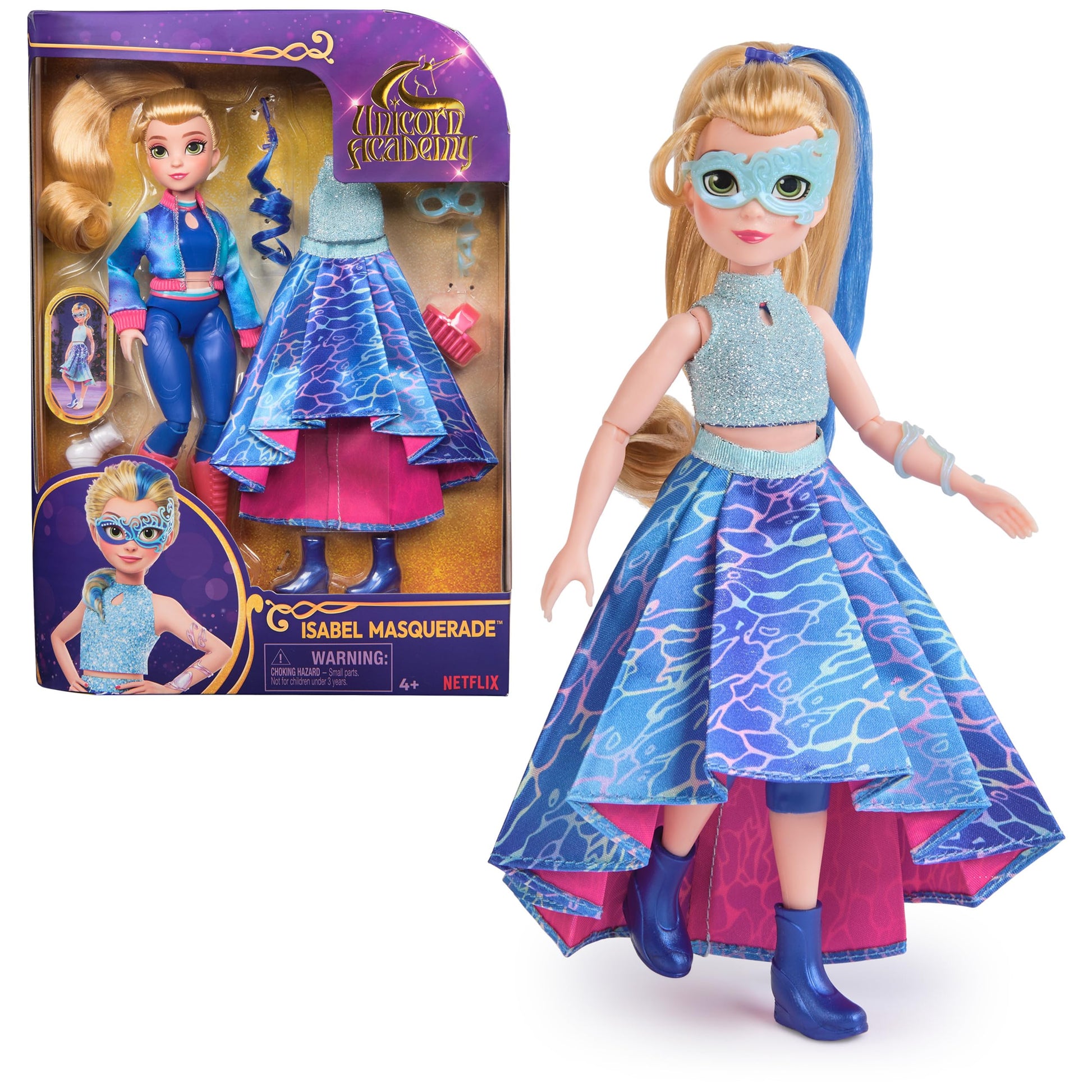 Unicorn Academy, Isabel Masquerade Ball Doll with 11 Accessories, 9.5”, Dolls & Unicorn Toys for Girls