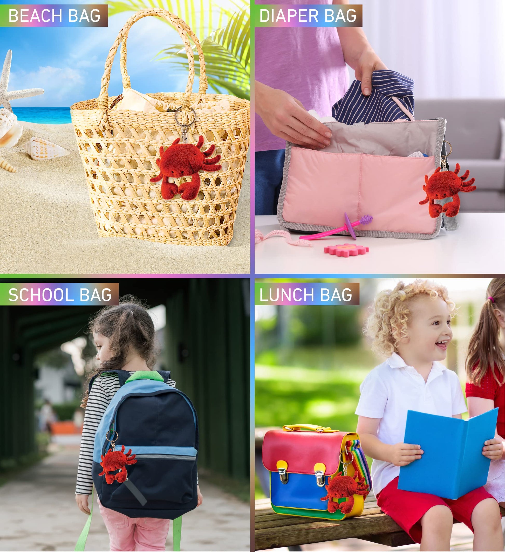 Puzzled Red Crab Plush Keychain Stuffed Animal Toy - Soft Ocean Life Animal Crab Charm Keyring, Cute Decorative Plush Toy Accessory For Kids Bag