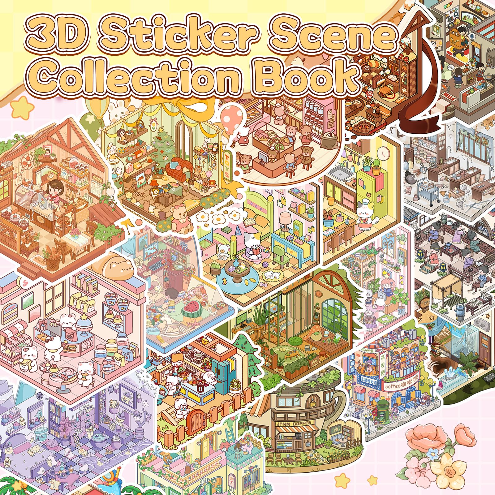 40 Sets DIY 3D Sticker Scene, Sticker Collection Book Make Your Own Shop House Crafts for Adults Therapy for Relief Stress Pass the Time Gift
