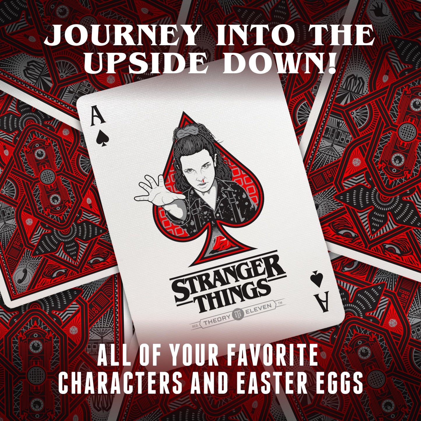 theory11 Stranger Things Playing Cards - Upside Down Sci-Fi Horror Poker Deck with Holographic Foil Box, Magic, Cardistry, Game Night Gift for Fans